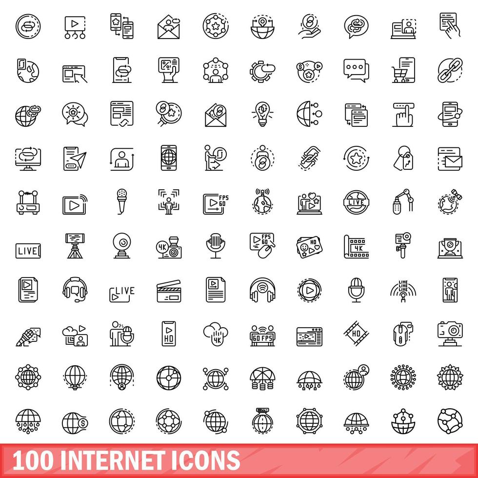 conjunto de 100 ícones da internet, estilo de contorno vetor