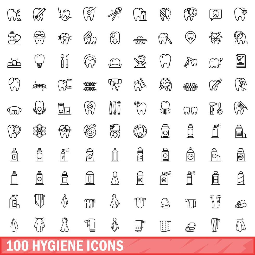 conjunto de 100 ícones de higiene, estilo de contorno vetor