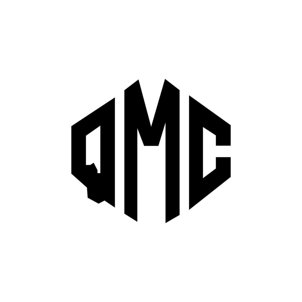 design de logotipo de carta qmc com forma de polígono. qmc polígono e design de logotipo em forma de cubo. qmc hexagon vector logo template cores brancas e pretas. monograma qmc, logotipo comercial e imobiliário.