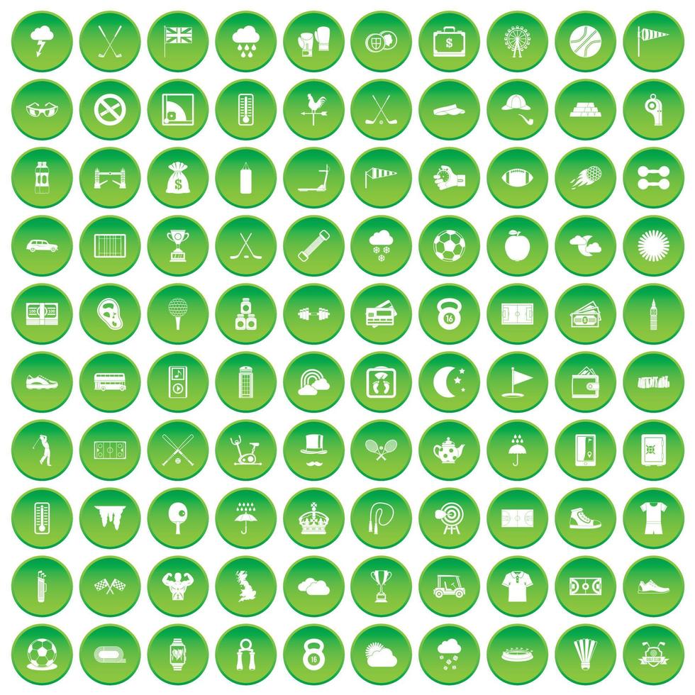 100 ícones de golfe definir círculo verde vetor