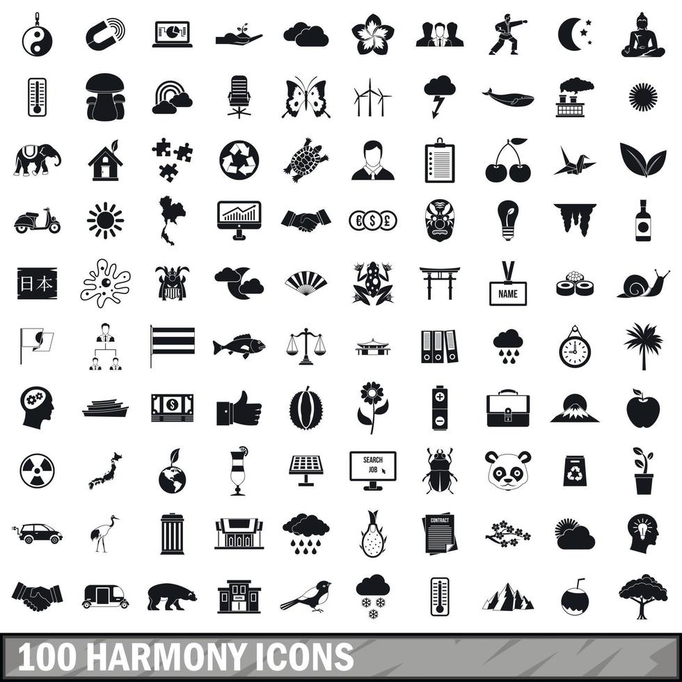 conjunto de 100 ícones de harmonia, estilo simples vetor