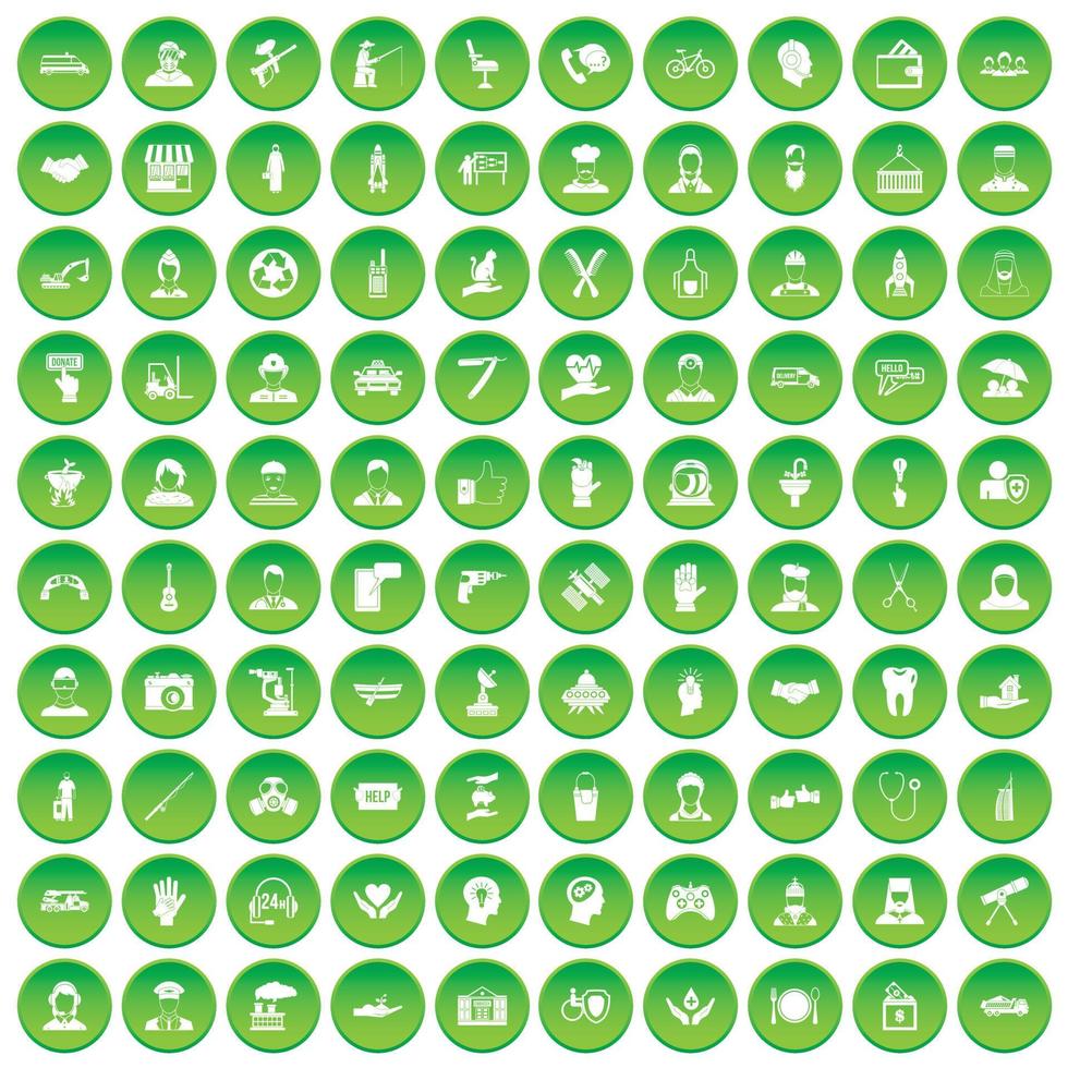 100 ícones de recursos humanos definir círculo verde vetor