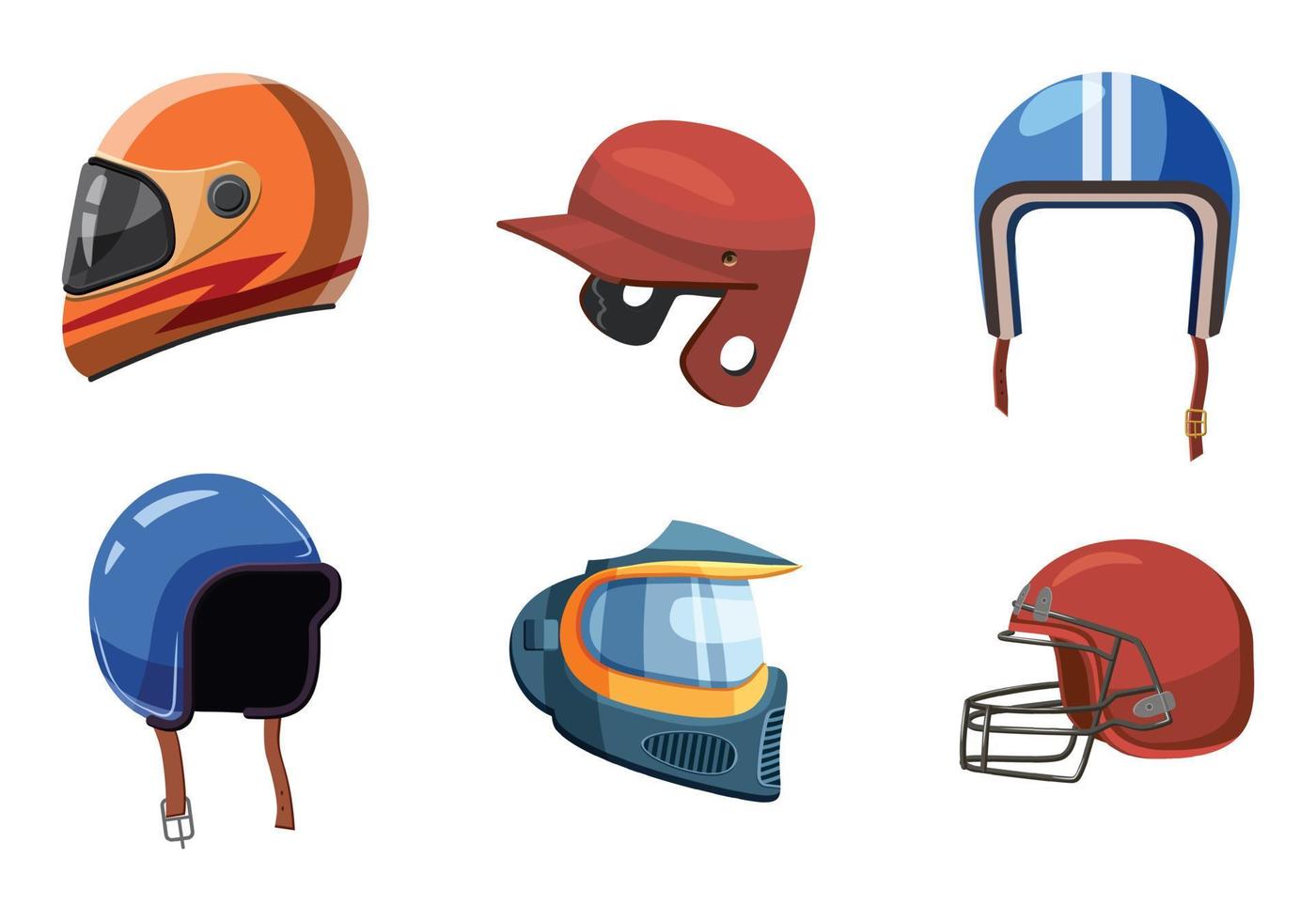 conjunto de ícones de capacete esportivo, estilo cartoon vetor
