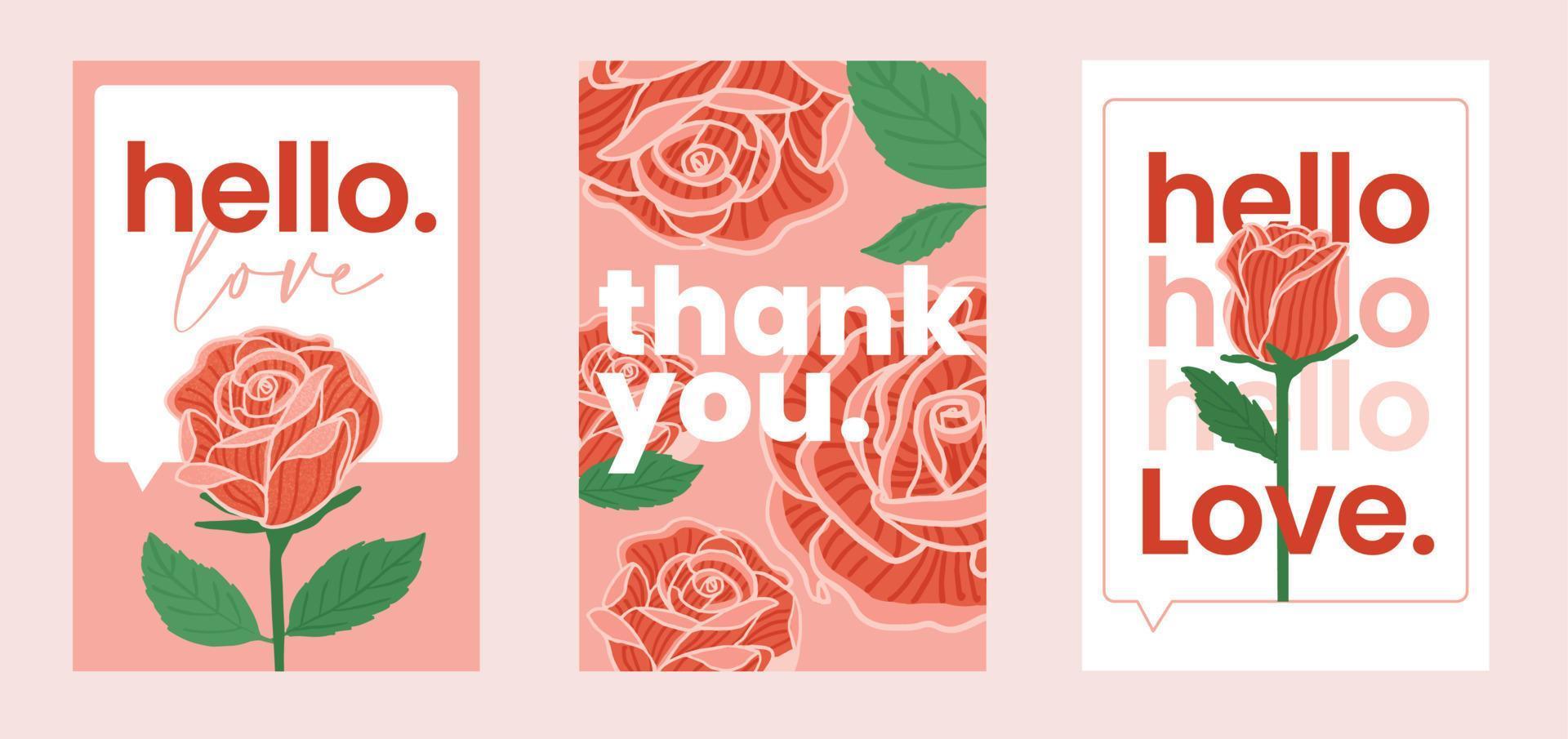 cartão de agradecimento com design de vetor de estilo doodle de flores