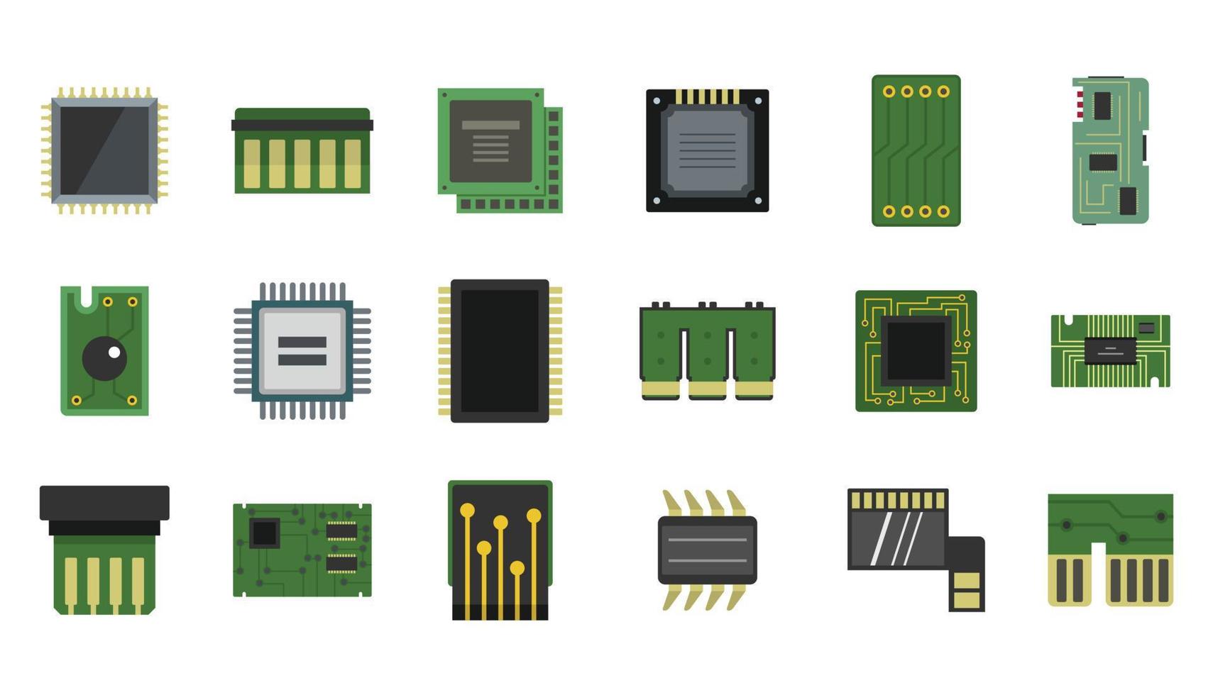 conjunto de ícones de microchip, estilo simples vetor