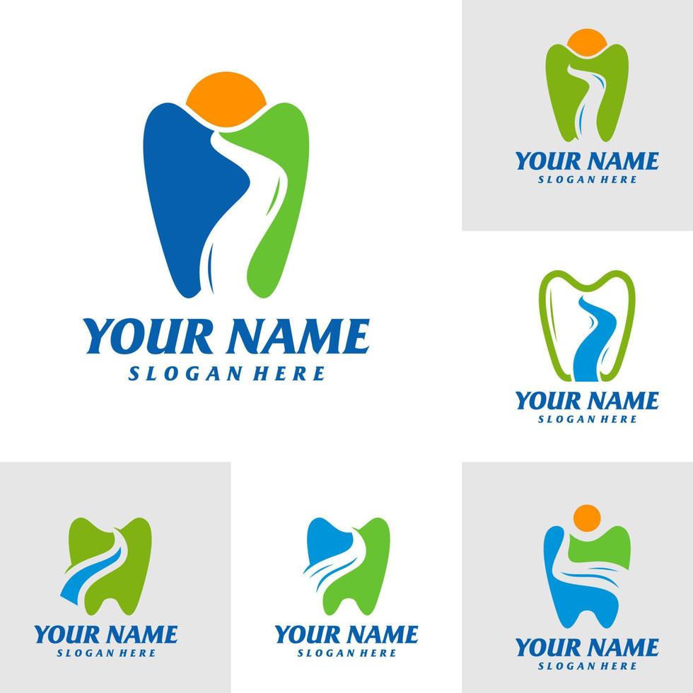 conjunto de dental com modelo de design de logotipo do rio. vetor de conceito de logotipo dental. símbolo de ícone criativo
