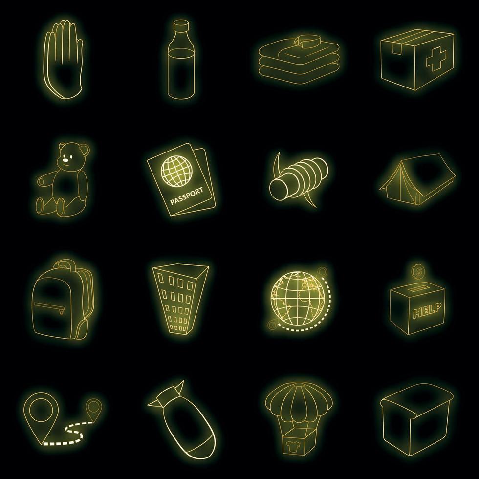 conjunto de ícones de refugiados neon vector