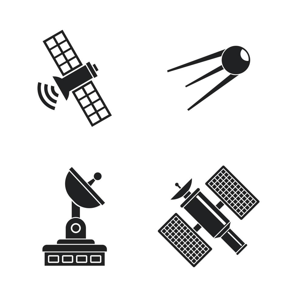 conjunto de ícones de satélite, estilo simples vetor