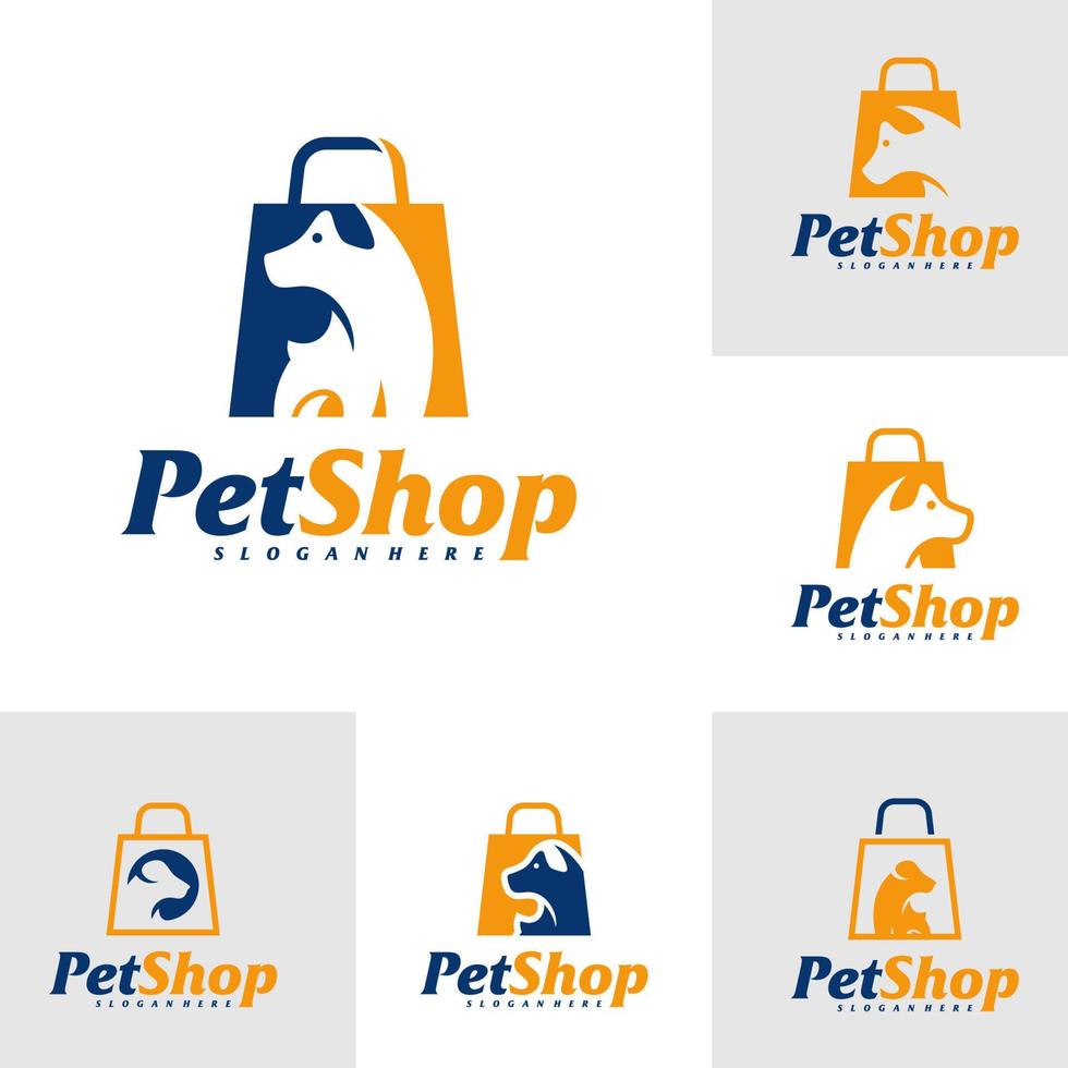 conjunto de modelo de design de logotipo de pet shop. vetor de conceito de logotipo de loja de cachorro. emblema, símbolo criativo, ícone
