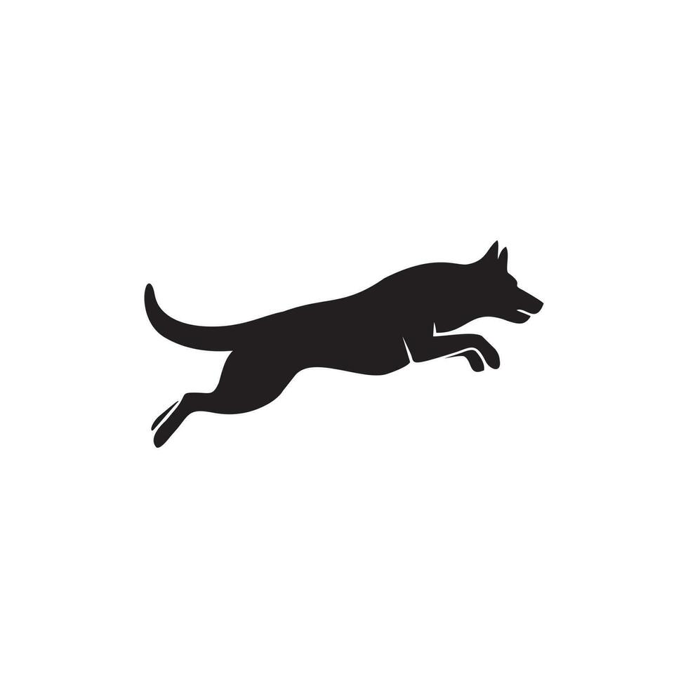 vetor de silhueta de um cachorro pulando preto e branco