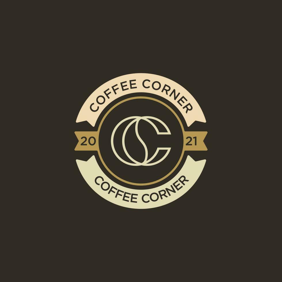 design de logotipo de canto de café vintage retrô com conceito de carta cc. vetor