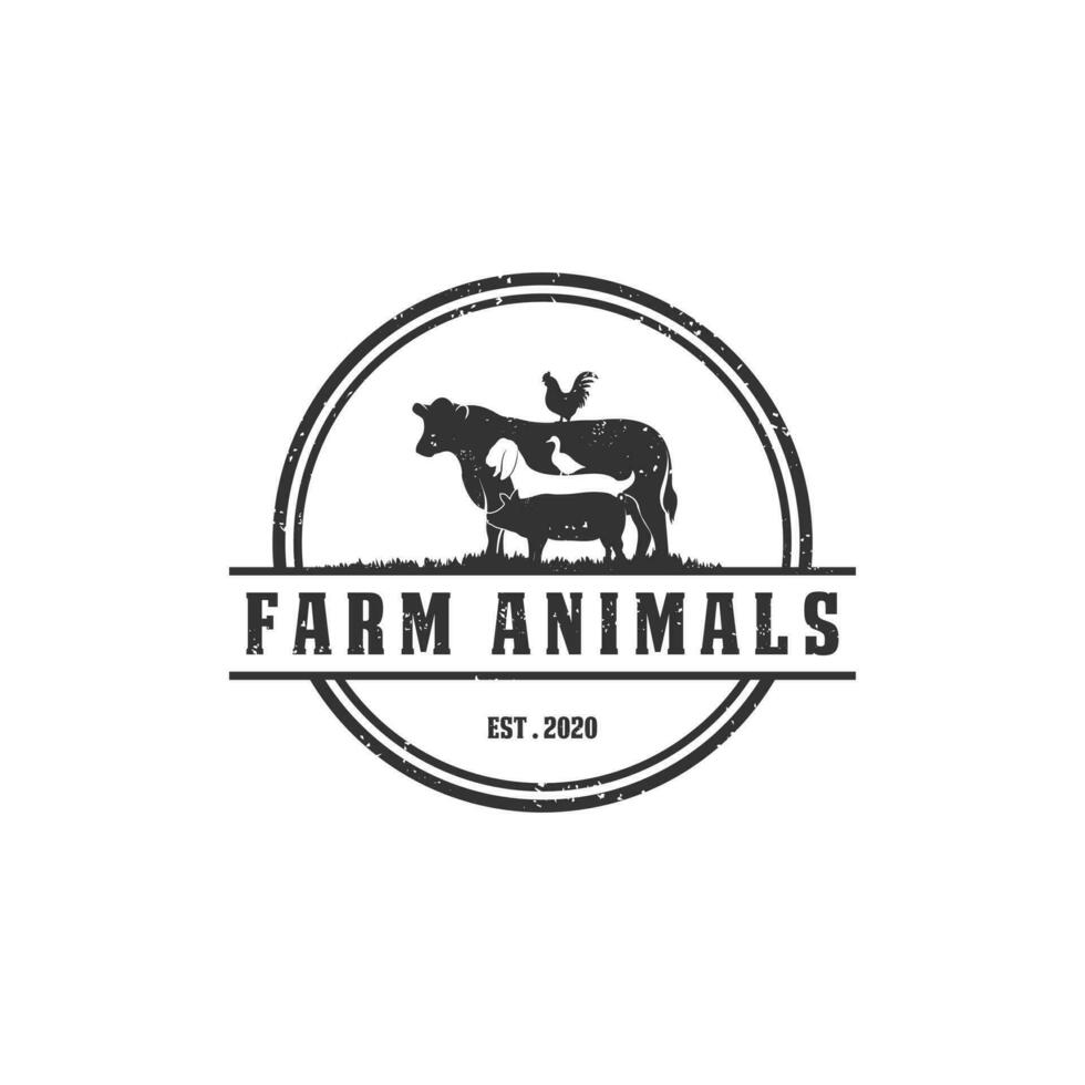 design de logotipo retrô de animais de fazenda isolados vetoriais vetor