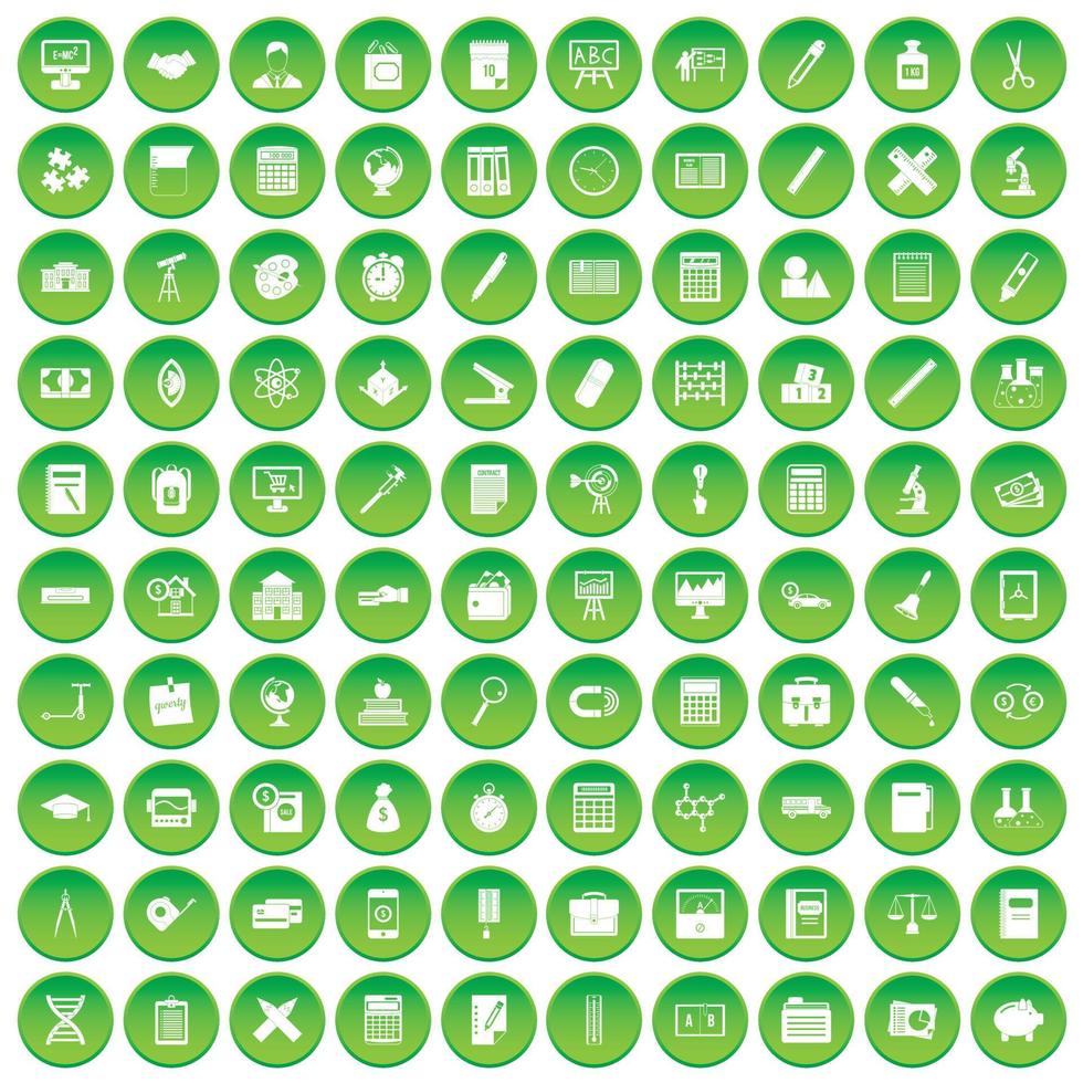 100 ícones de calculadora definir círculo verde vetor