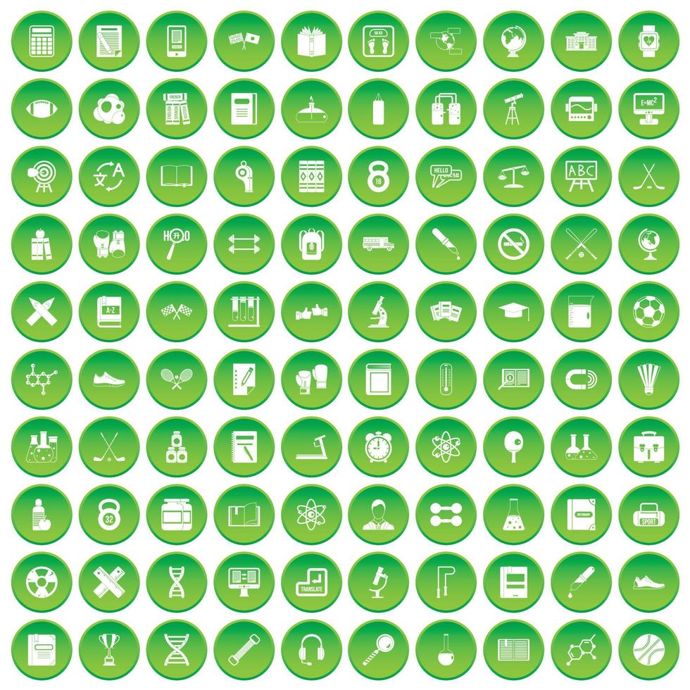 100 ícones de faculdade definir círculo verde vetor