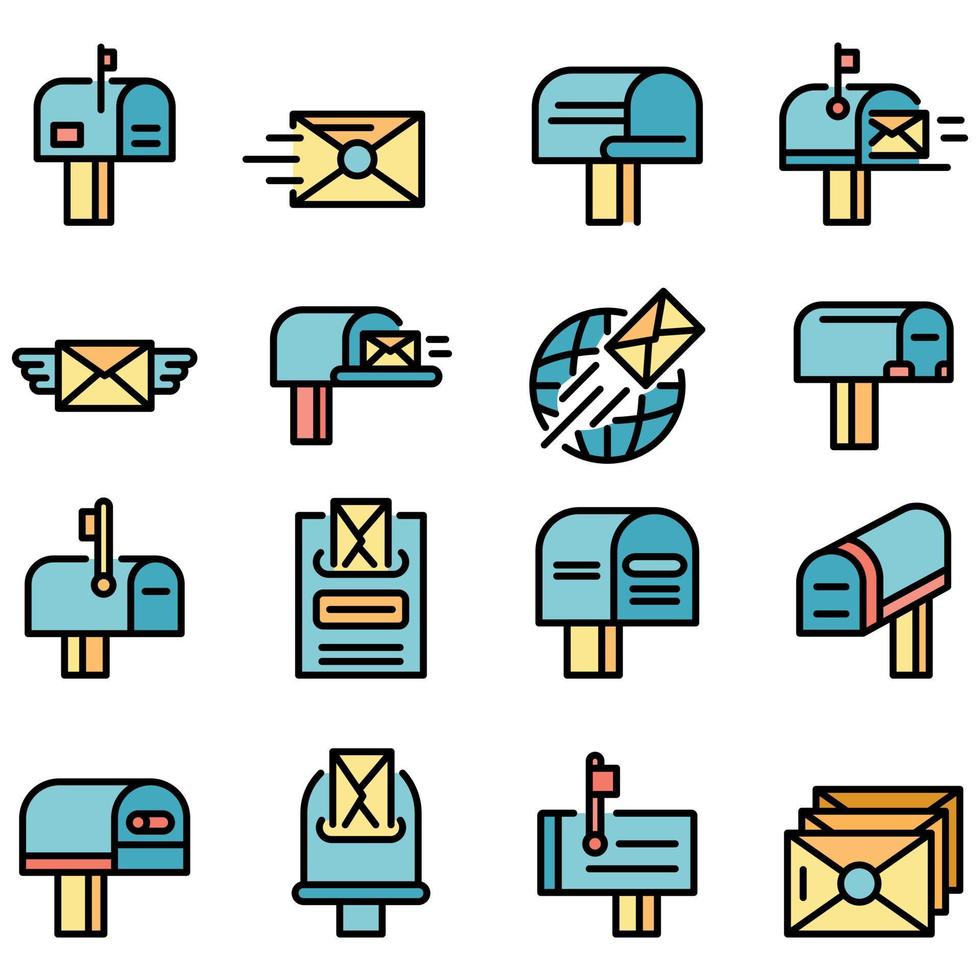 conjunto de ícones de caixa de correio plana vetor