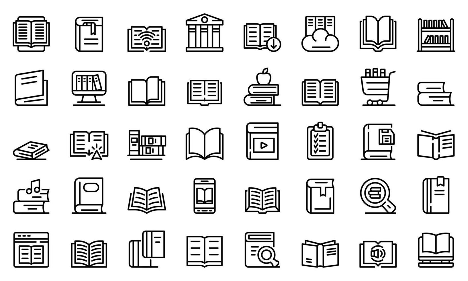 conjunto de ícones de biblioteca, estilo de estrutura de tópicos vetor