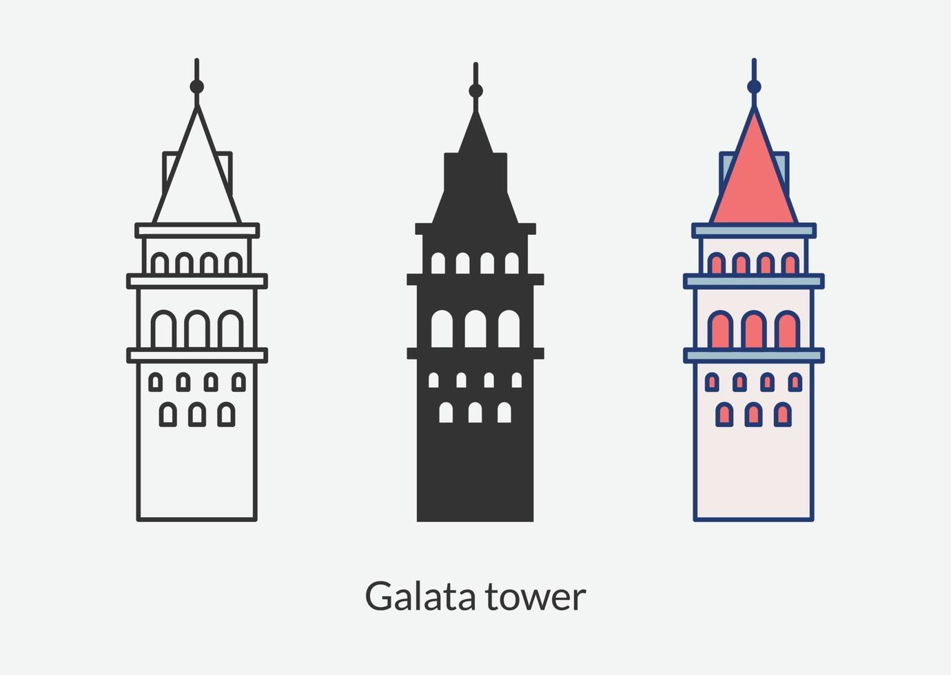 Torre galata em ícone de Istambul em ilustração vetorial de estilo diferente. vetor