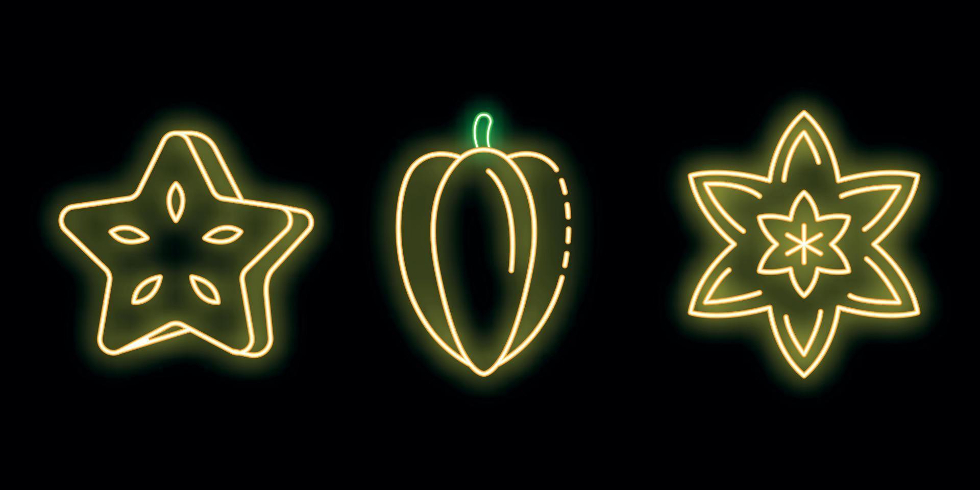 conjunto de ícones de carambola neon vetorial vetor
