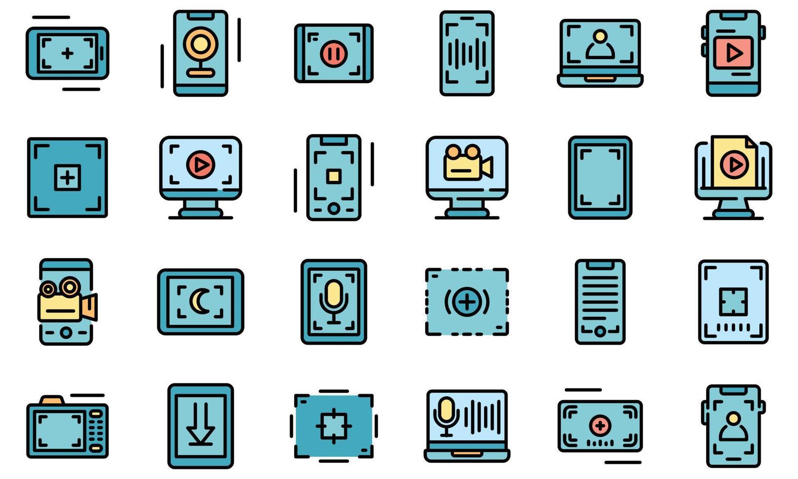 ícones de gravação de tela definir vetor plano