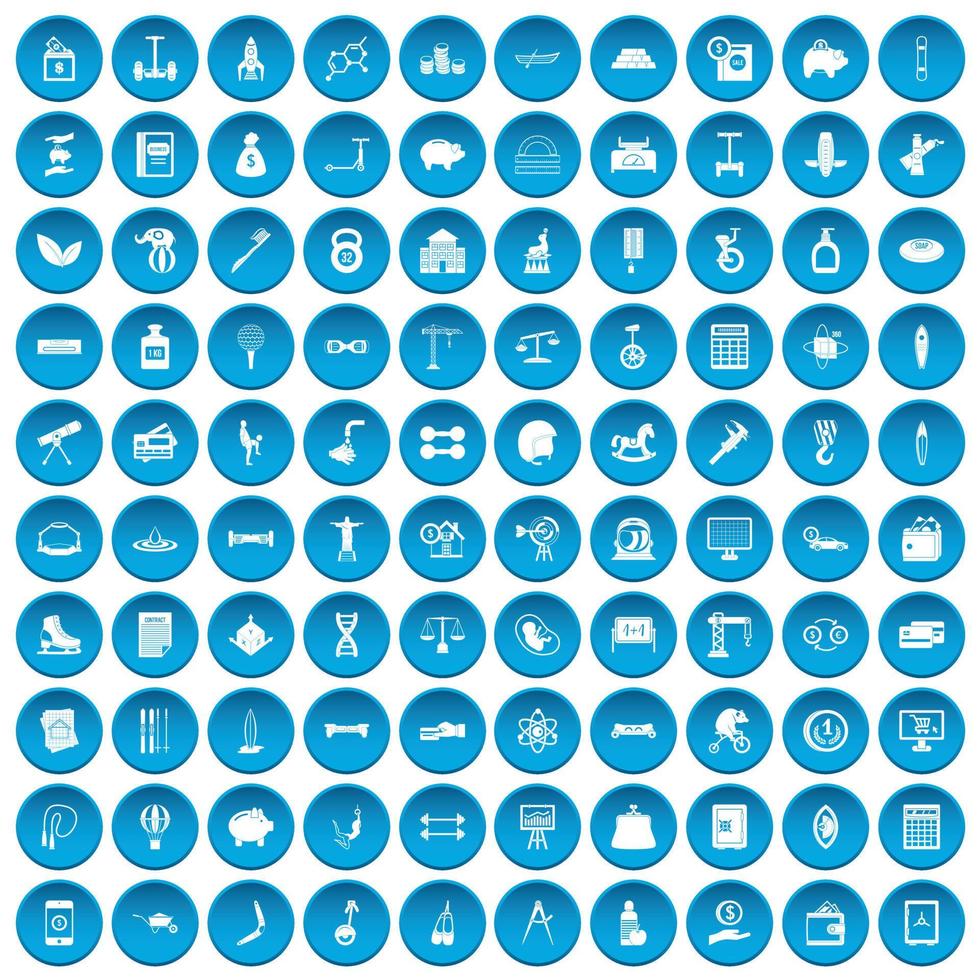 100 ícones de equilíbrio definidos em azul vetor