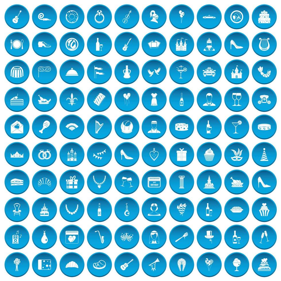 100 ícones de banquete azul vetor