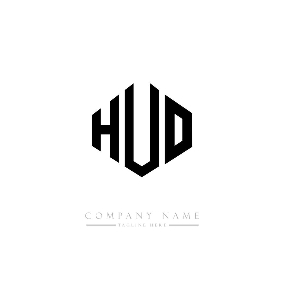 design de logotipo de letra huo com forma de polígono. huo polígono e design de logotipo em forma de cubo. huo hexágono modelo de logotipo de vetor cores brancas e pretas. huo monograma, logotipo de negócios e imóveis.