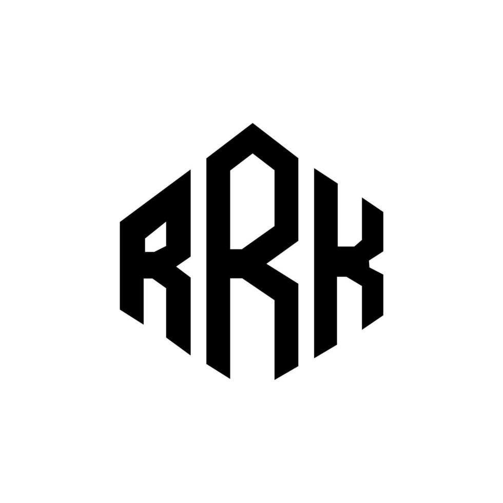 design de logotipo de carta rrk com forma de polígono. rrk polígono e design de logotipo em forma de cubo. rrk modelo de logotipo de vetor hexágono cores brancas e pretas. rrk monograma, logotipo de negócios e imóveis.
