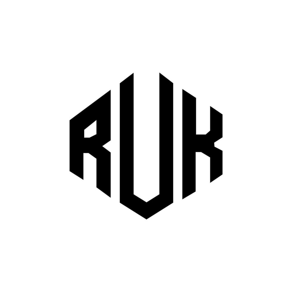 design de logotipo de carta ruk com forma de polígono. ruk polígono e design de logotipo em forma de cubo. ruk hexágono modelo de logotipo de vetor cores brancas e pretas. ruk monograma, logotipo de negócios e imóveis.