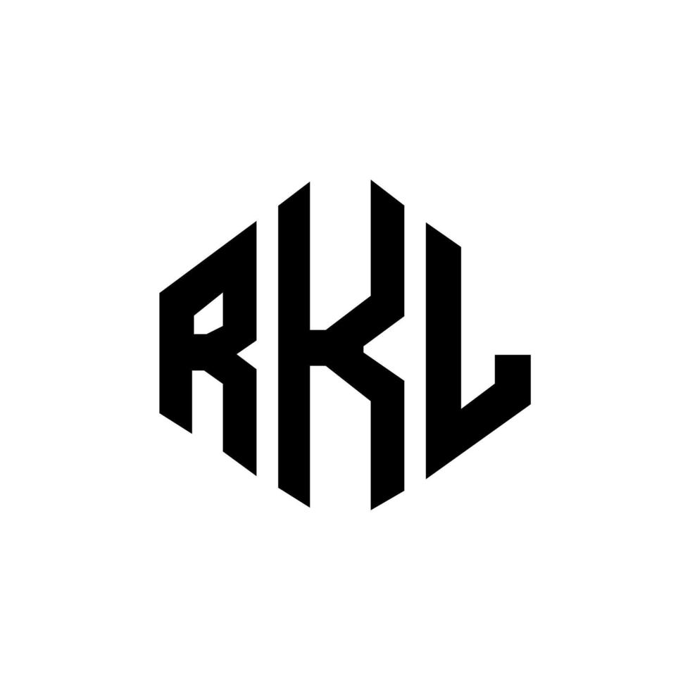 design de logotipo de carta rkl com forma de polígono. rkl polígono e design de logotipo em forma de cubo. modelo de logotipo de vetor hexágono rkl cores brancas e pretas. rkl monograma, logotipo de negócios e imóveis.
