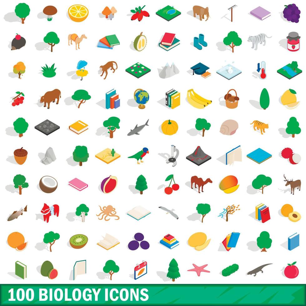 conjunto de 100 ícones de biologia, estilo 3d isométrico vetor