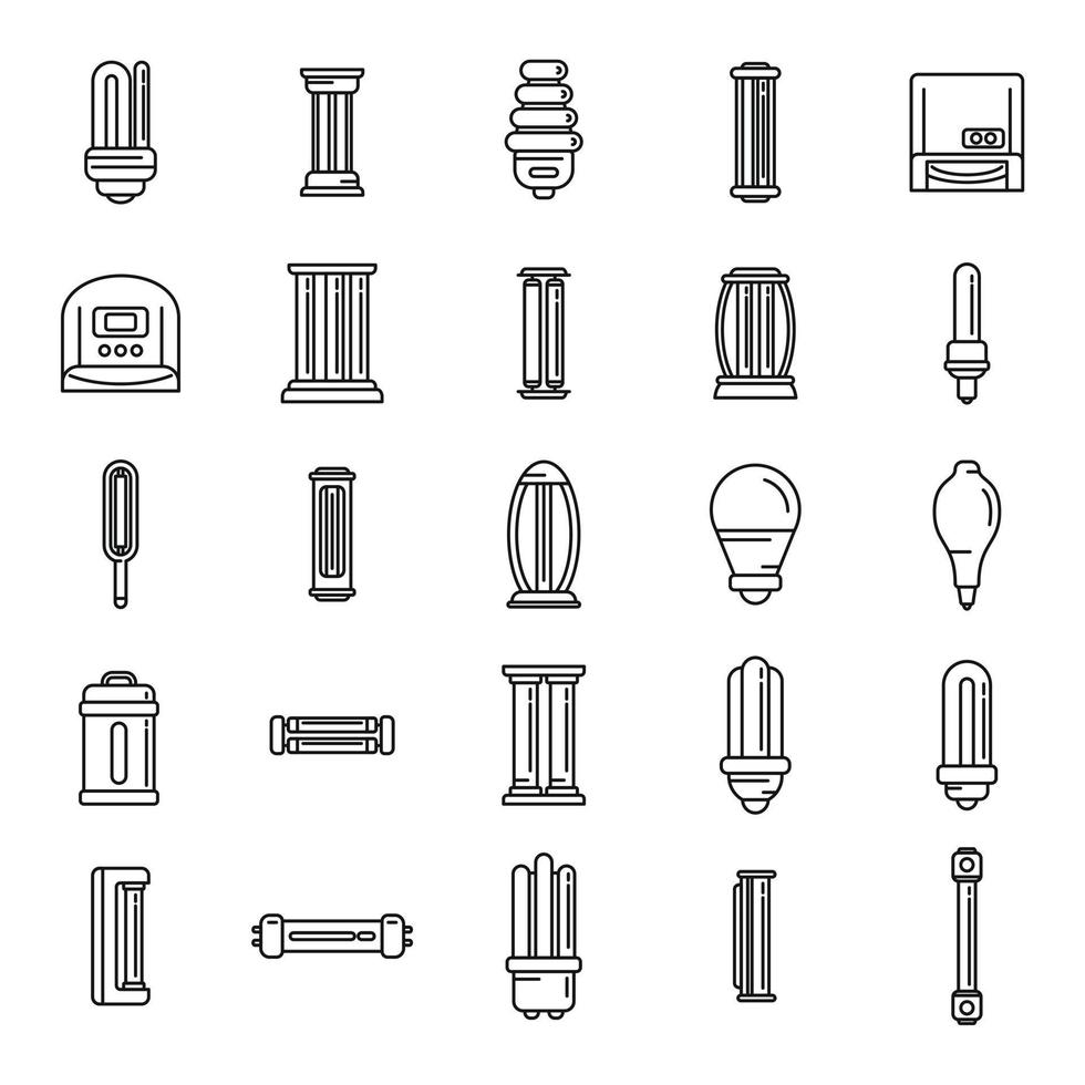ícones de lâmpada uv definir vetor de contorno. clínica de atendimento