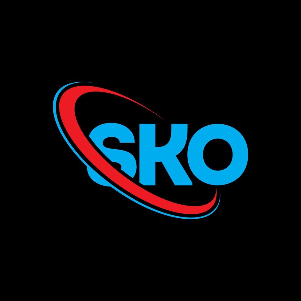 logotipo sko. carta sko. design de logotipo de carta sko. iniciais sko logotipo ligado com círculo e logotipo monograma maiúsculo. tipografia sko para marca de tecnologia, negócios e imóveis. vetor