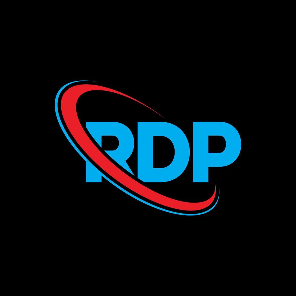 logotipo rdp. carta rdp. design de logotipo de carta rdp. iniciais rdp logotipo ligado com círculo e logotipo monograma maiúsculo. tipografia rdp para marca de tecnologia, negócios e imóveis. vetor