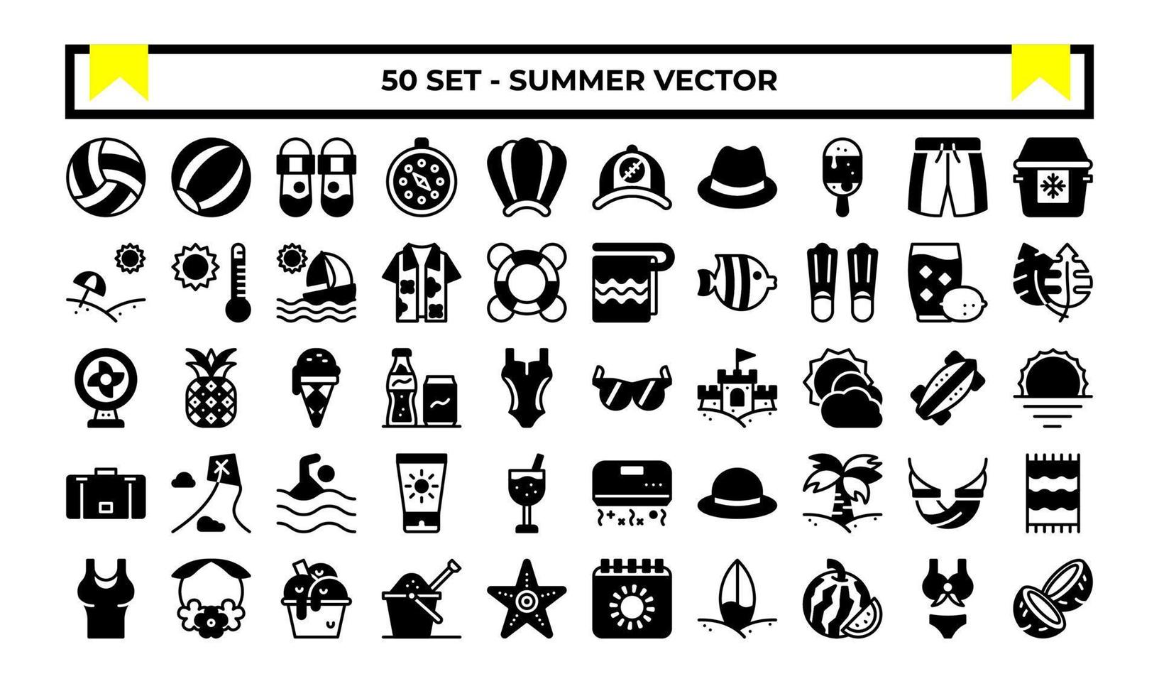 conjunto de ícones de verão ou gráfico de vetor de ilustração de logotipo com praia, sol, bola, óculos de sol, etc. uso perfeito para interface do usuário, site, padrão, design, etc.