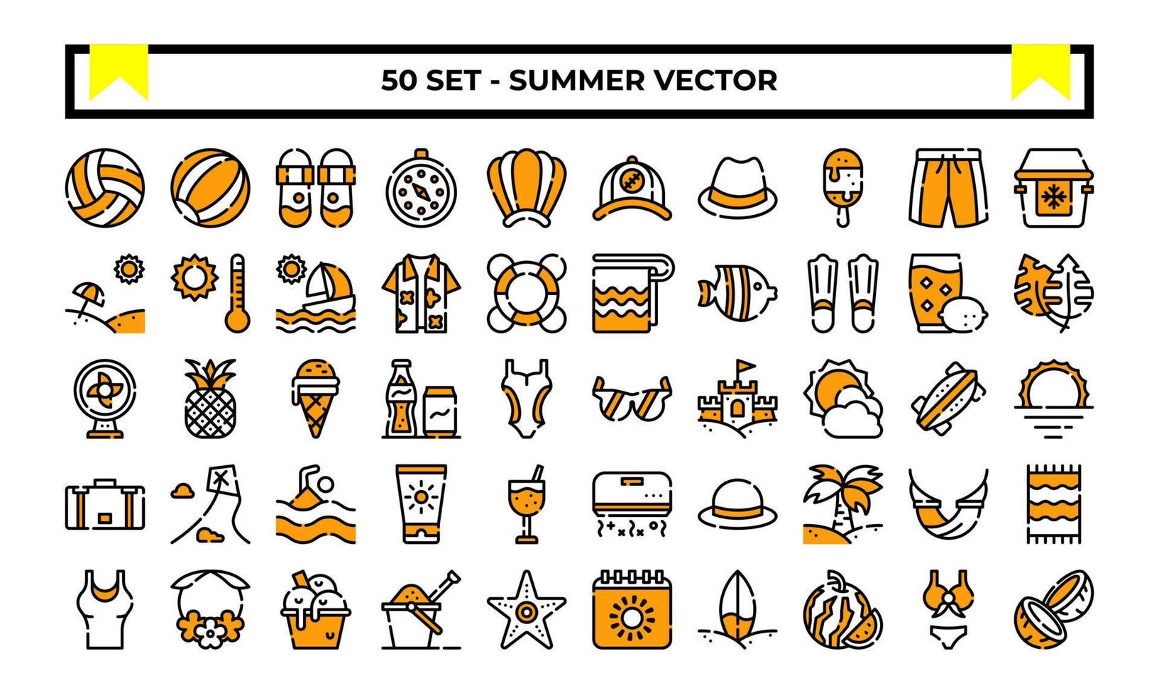 conjunto de ícones de verão ou gráfico de vetor de ilustração de logotipo com praia, sol, bola, óculos de sol, etc. uso perfeito para interface do usuário, site, padrão, design, etc.
