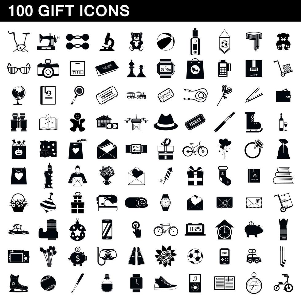 conjunto de 100 ícones de presente, estilo simples vetor