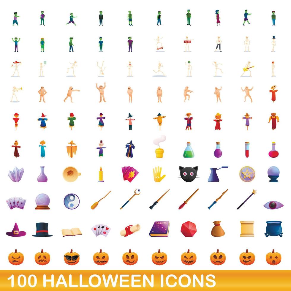 conjunto de 100 ícones de halloween, estilo cartoon vetor