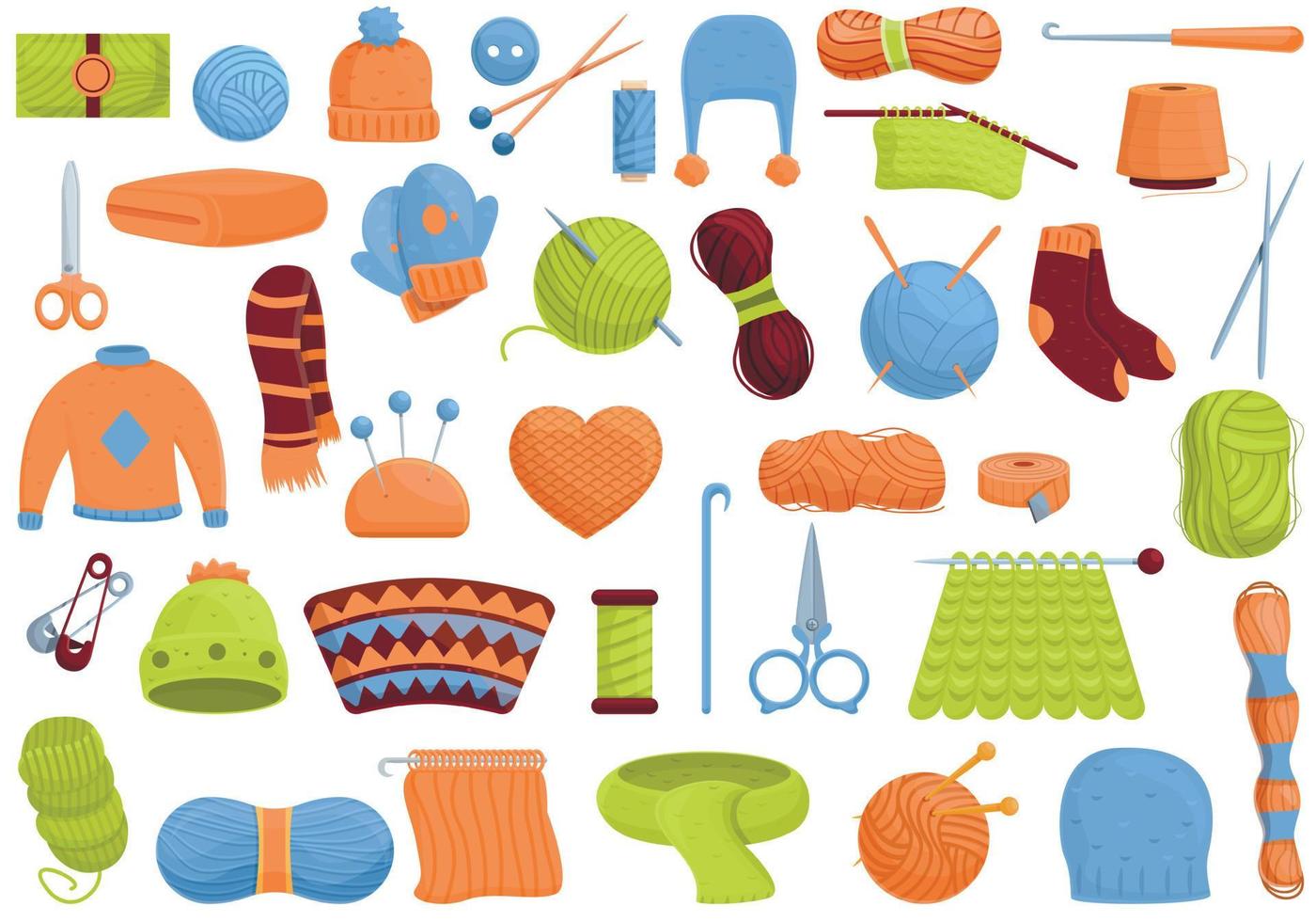 conjunto de ícones de tricô, estilo cartoon vetor