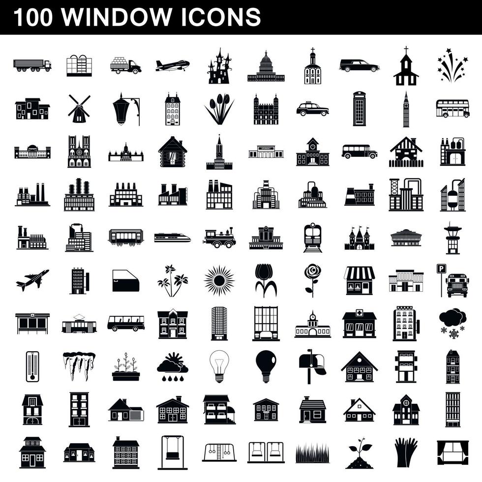 100 ícones de janela definidos, estilo simples vetor