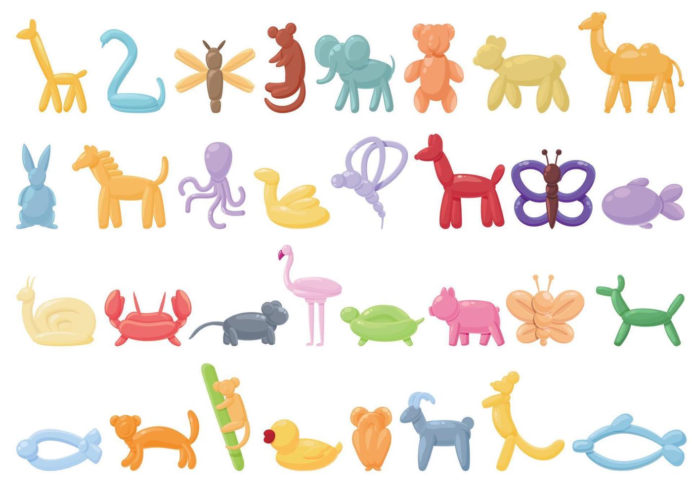 ícones de balões animais definir vetor dos desenhos animados. cavalo engraçado