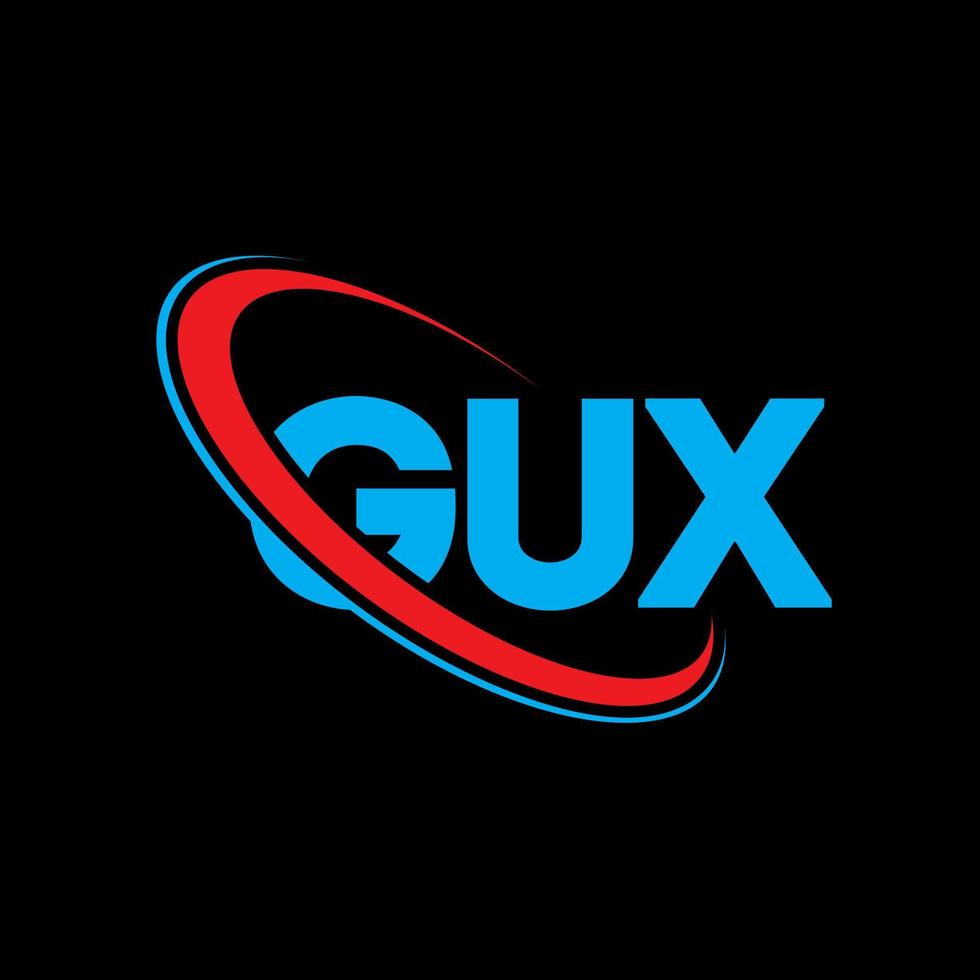 logotipo do gux. letra gux. design de logotipo de letra gux. iniciais do logotipo do gux vinculados ao círculo e ao logotipo do monograma em maiúsculas. tipografia gux para marca de tecnologia, negócios e imóveis. vetor