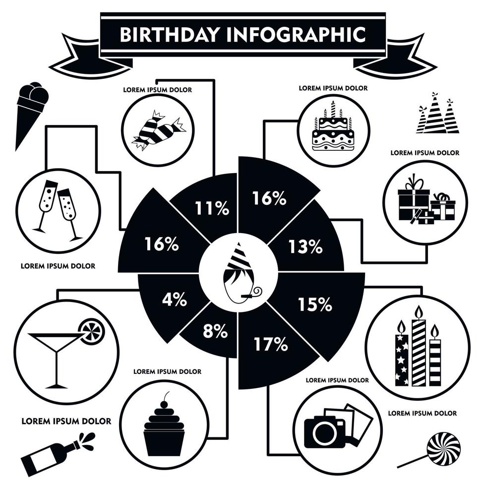 infográfico de aniversário, estilo simples vetor
