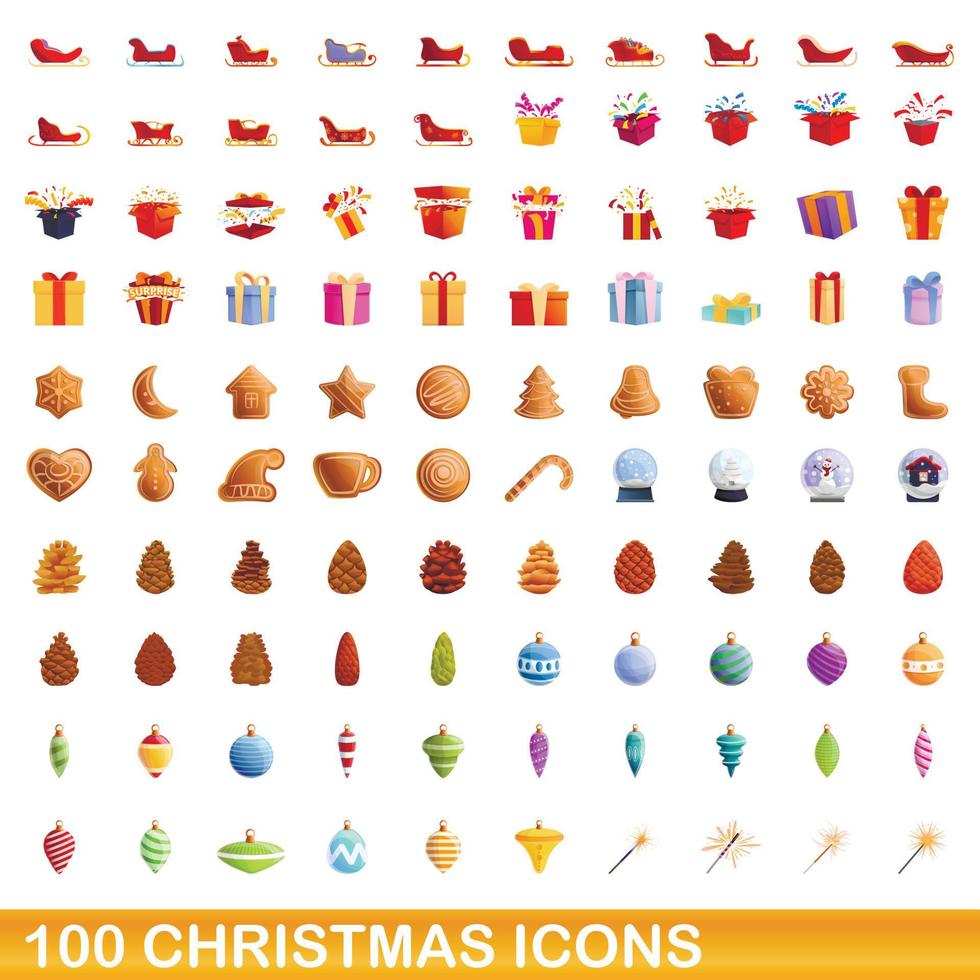 conjunto de 100 ícones de natal, estilo cartoon vetor