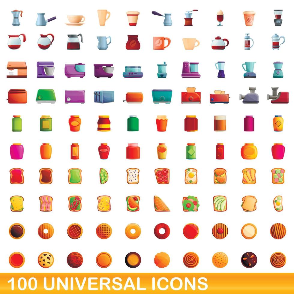 conjunto de 100 ícones universais, estilo cartoon vetor