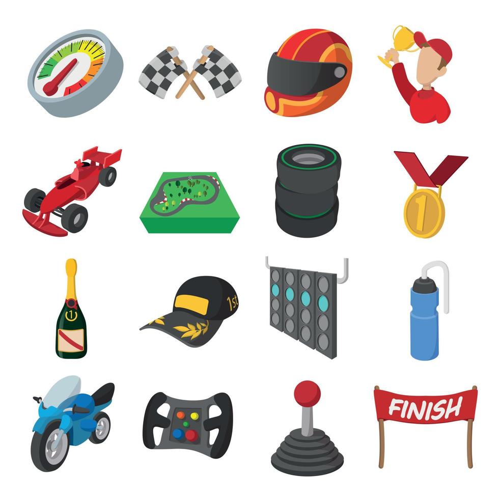 conjunto de ícones de desenhos animados de corrida de carros vetor