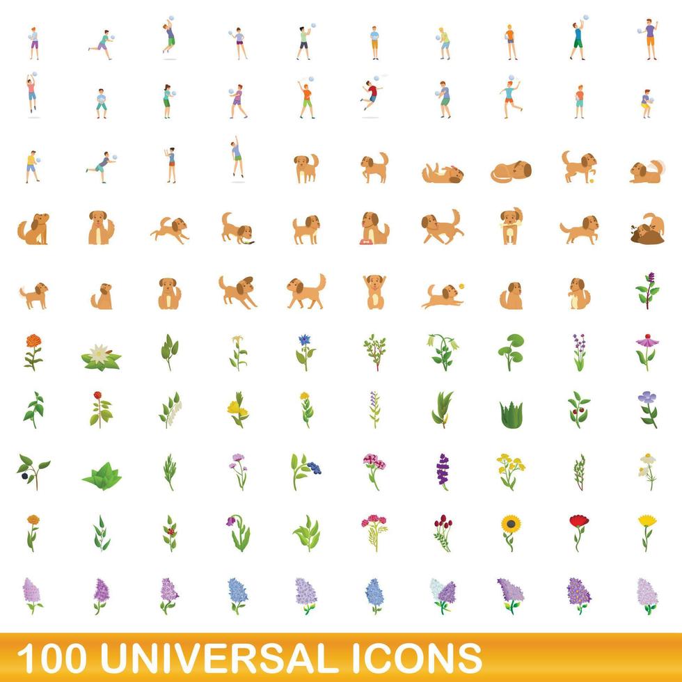 conjunto de 100 ícones universais, estilo cartoon vetor