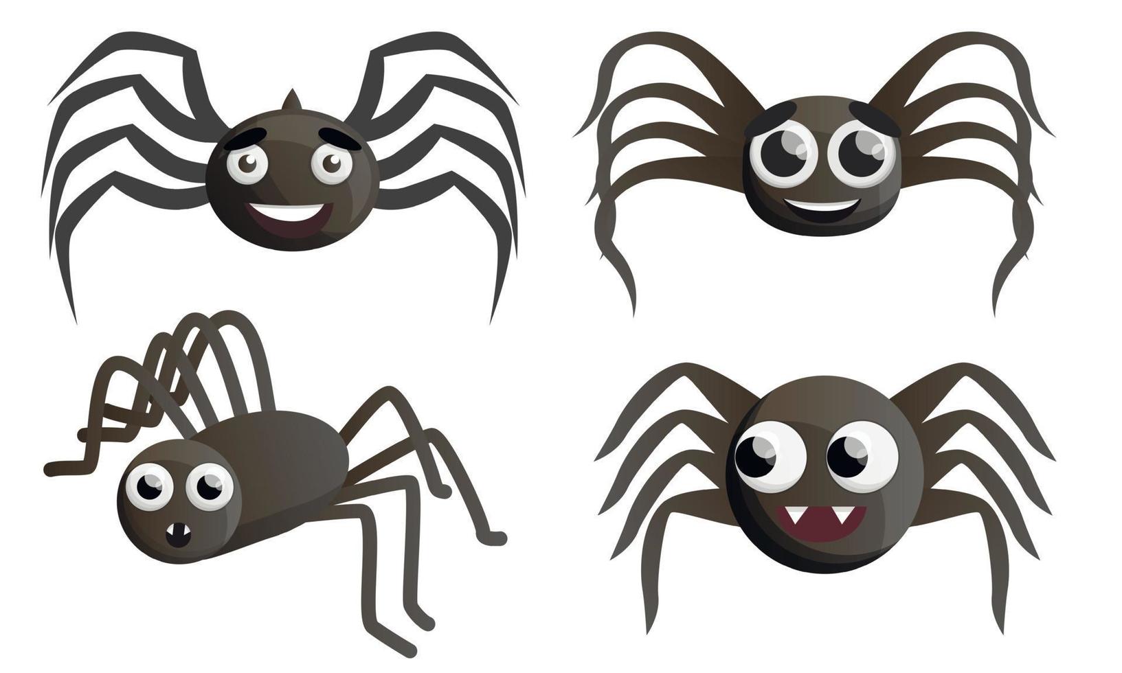 conjunto de ícones de aranha, estilo cartoon vetor