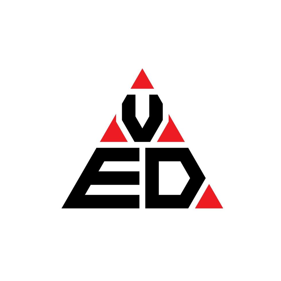 design de logotipo de letra triângulo ved com forma de triângulo. monograma de design de logotipo de triângulo ved. modelo de logotipo de vetor de triângulo ved com cor vermelha. logotipo triangular ved logotipo simples, elegante e luxuoso.