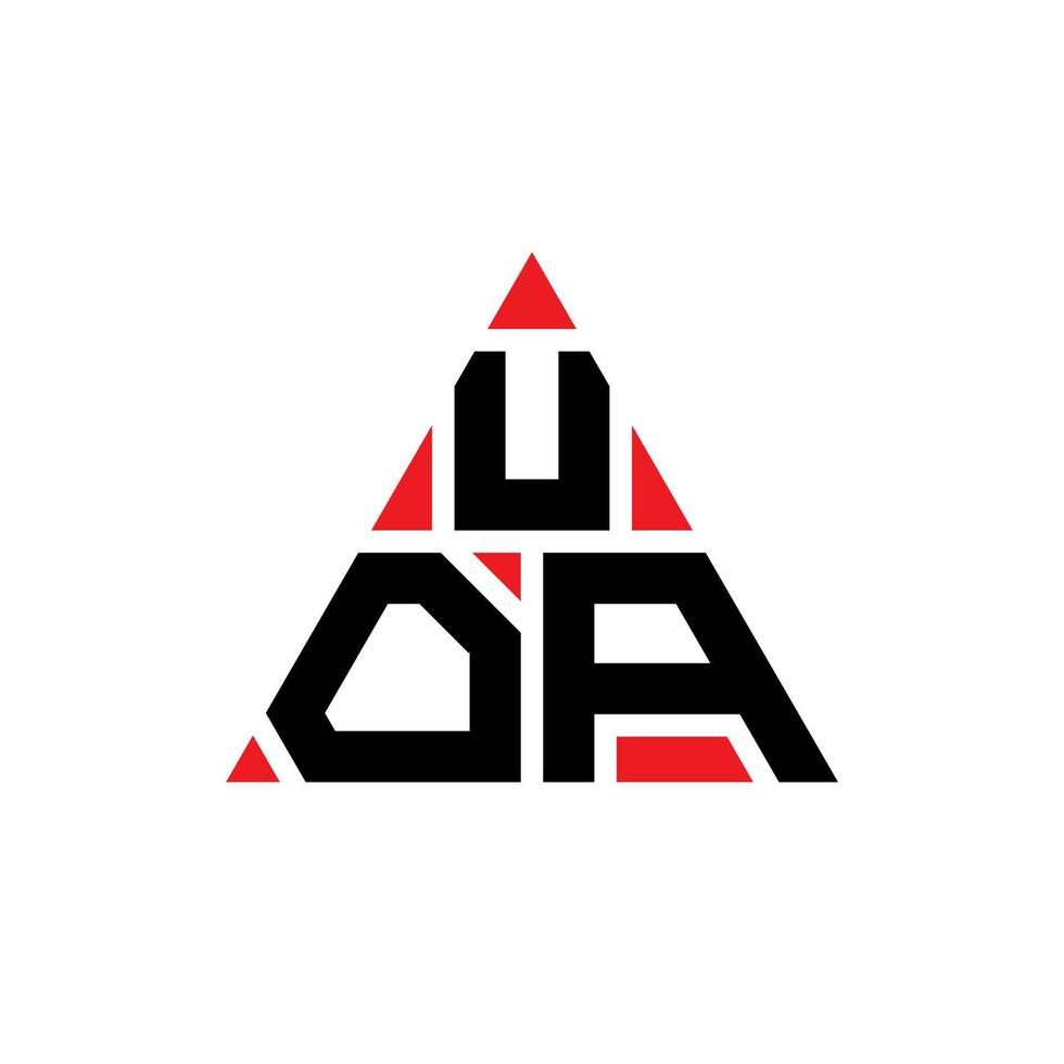 design de logotipo de letra de triângulo uoa com forma de triângulo. monograma de design de logotipo de triângulo uoa. modelo de logotipo de vetor de triângulo uoa com cor vermelha. uoa logotipo triangular logotipo simples, elegante e luxuoso.