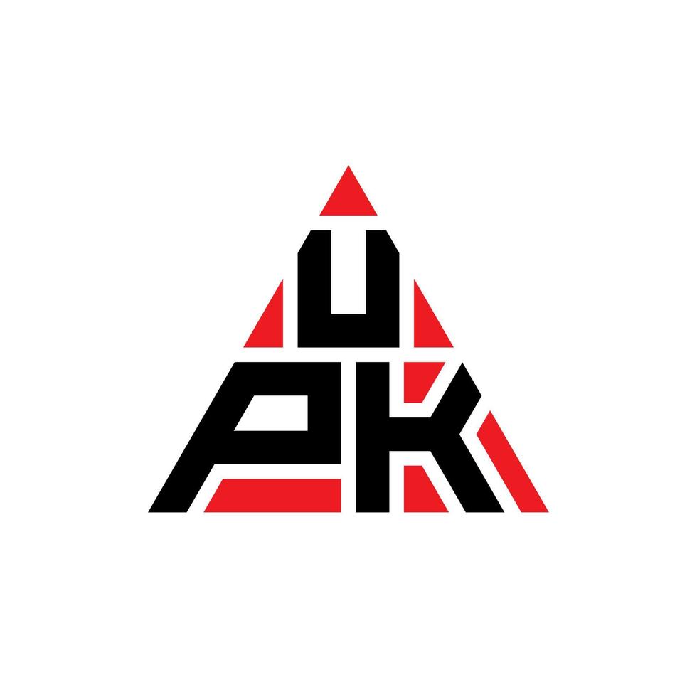 design de logotipo de letra triângulo upk com forma de triângulo. monograma de design de logotipo de triângulo upk. modelo de logotipo de vetor de triângulo upk com cor vermelha. logotipo triangular upk logotipo simples, elegante e luxuoso.